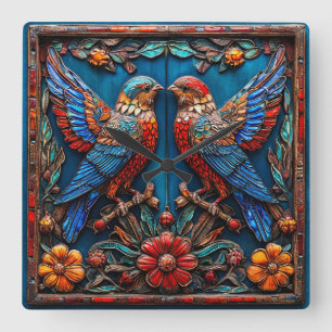 Birds ornament square wall clock