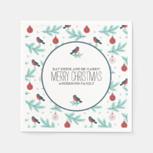 Birds & Ornaments Colourful Christmas Pattern Napkin