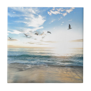 birds over the beach tile