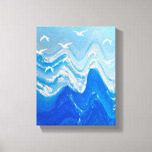 Birds over the Sea Waves Canvas Print