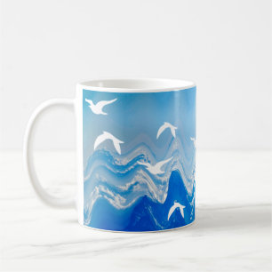Birds over the Sea Waves Coffee Mug