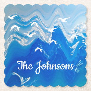 Birds over the Sea Waves Paper Coaster