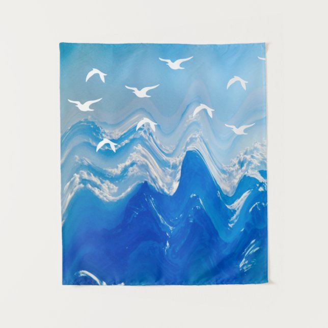 Birds over the Sea Waves Tapestry (Front)