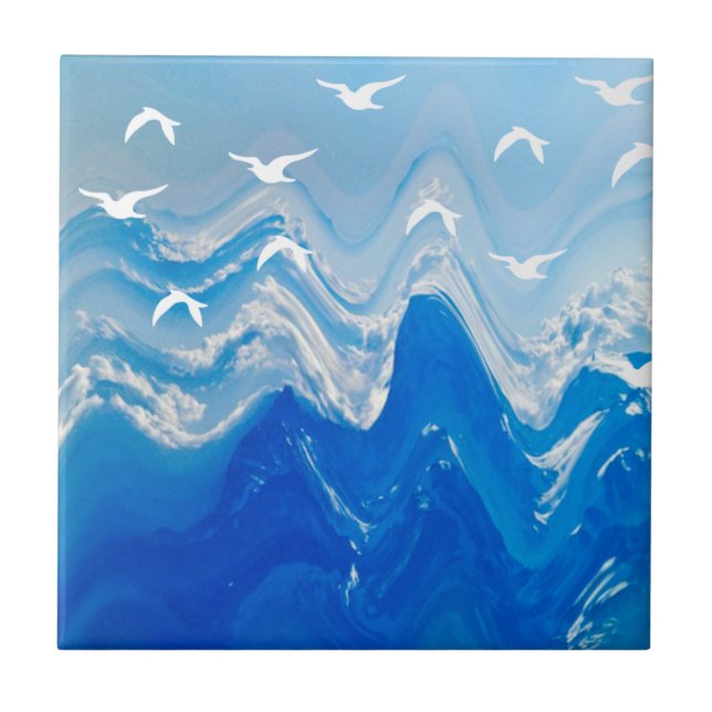 Birds over the Sea Waves Tile (Front)