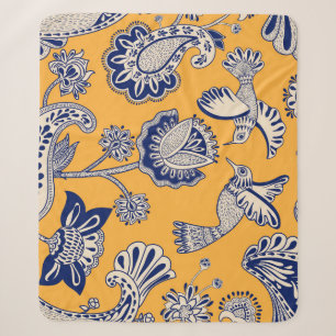 Birds Paisley Flowers Vintage Pattern Sherpa Blanket
