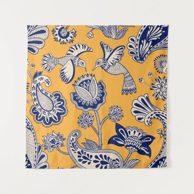 Birds Paisley Flowers Vintage Pattern Tapestry (Front)