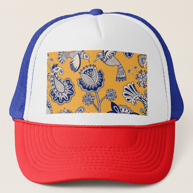 Birds Paisley Flowers Vintage Pattern Trucker Hat (Front)
