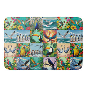 Birds Patchwork Pattern Bath Mat