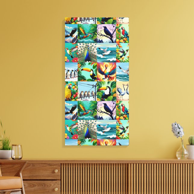 Birds Patchwork Pattern  Canvas Print (Insitu(LivingRoom))
