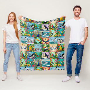 Birds Patchwork Pattern  Fleece Blanket