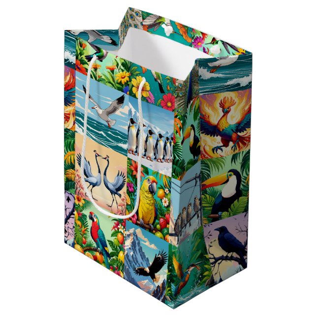 Birds Patchwork Pattern  Medium Gift Bag (Front Angled)