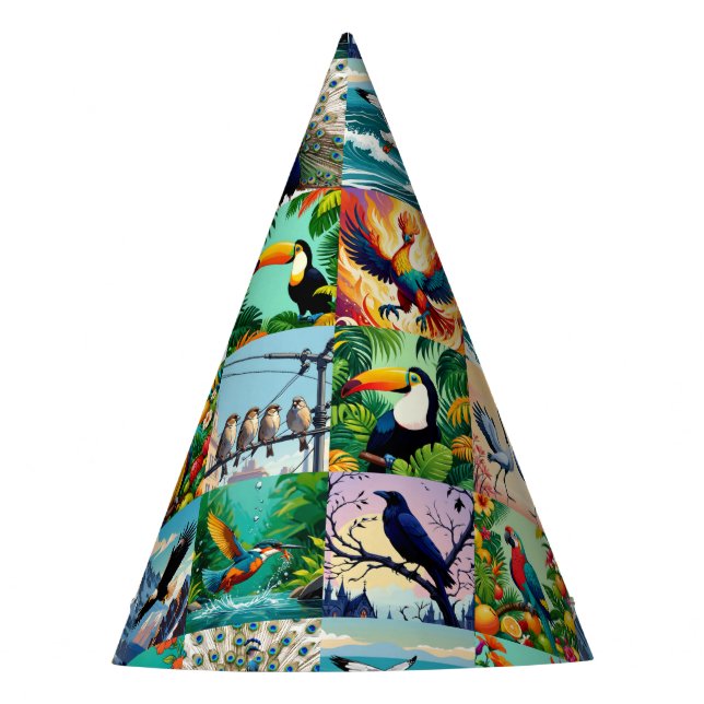 Birds Patchwork Pattern  Party Hat (Front)