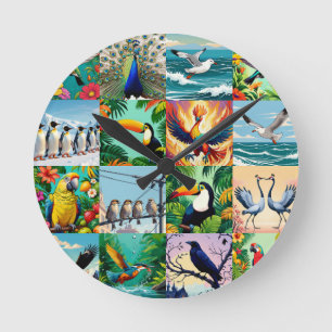 Birds Patchwork Pattern  Round Clock