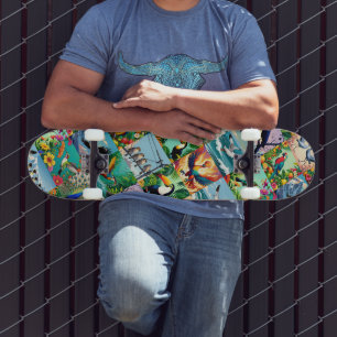 Birds Patchwork Pattern Skateboard