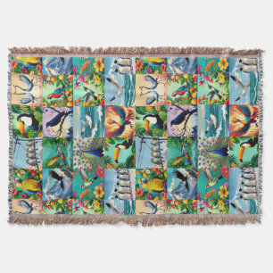 Birds Patchwork Pattern Throw Blanket