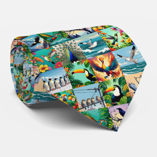 Birds Patchwork Pattern Tie