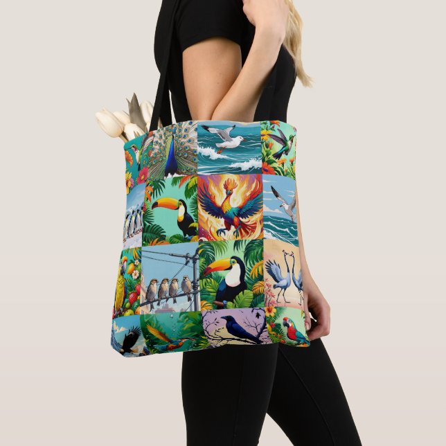 Birds Patchwork Pattern  Tote Bag (Close Up)