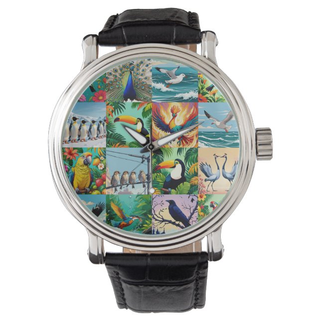 Birds Patchwork Pattern  Watch (Front)