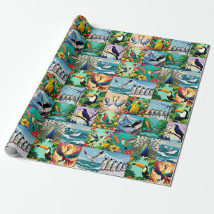Birds Patchwork Pattern Wrapping Paper