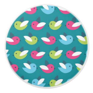 Birds pattern Blue Ceramic Knob