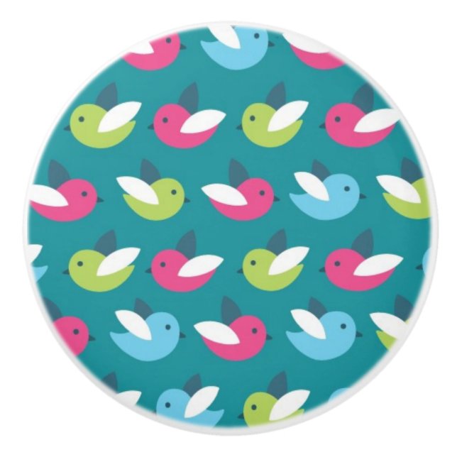 Birds pattern Blue Ceramic Knob (Front)