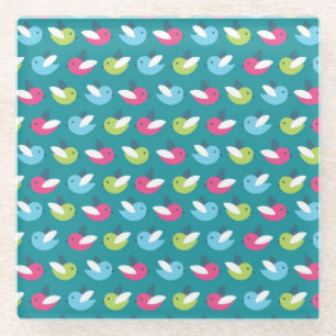 Birds pattern Blue Glass Coaster