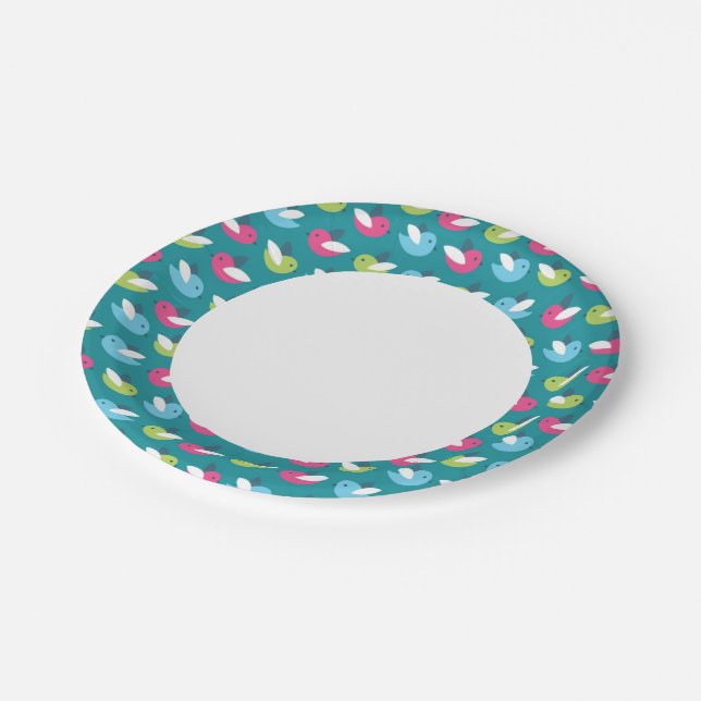 Birds pattern Blue Paper Plate (Angled)