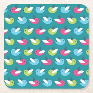 Birds pattern Blue Square Paper Coaster