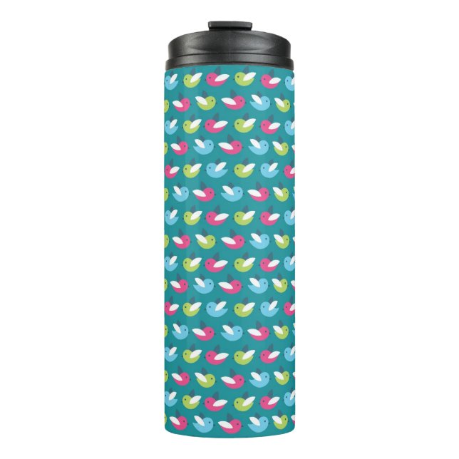 Birds pattern Blue Thermal Tumbler (Front)