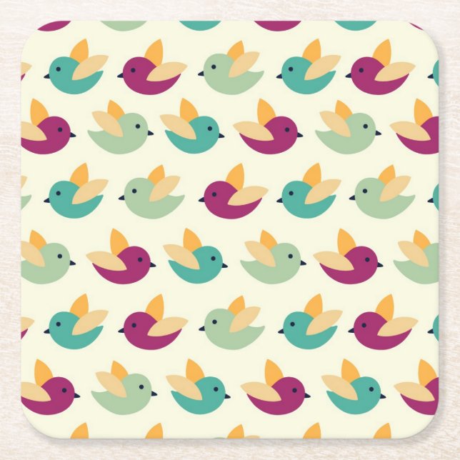 Birds pattern square paper coaster (Front)