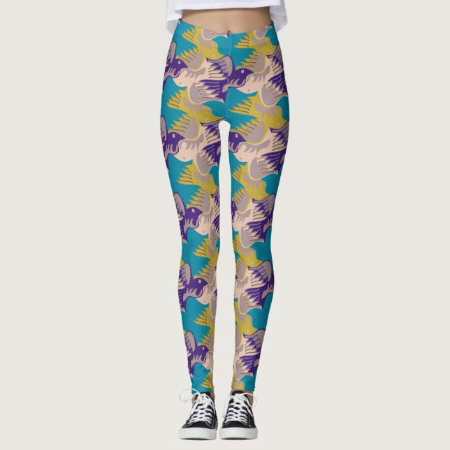 Birds Pattern Tesselation Turquoise Leggings (Front)