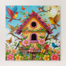 Birds Perching Around a Birdhouse