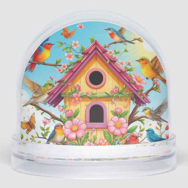 Birds Perching Around a Birdhouse Snowglobe (Front)