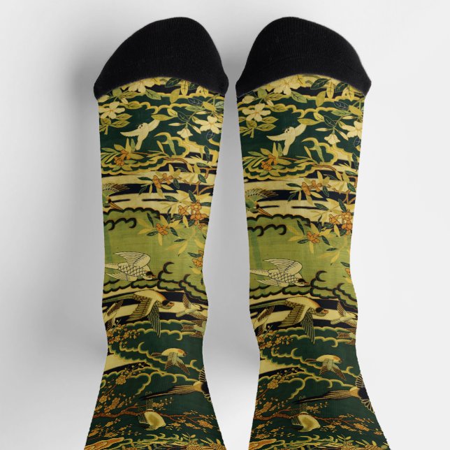 Birds,Phoenix Flowering Tree Branches Lotus Flower Socks (Top)