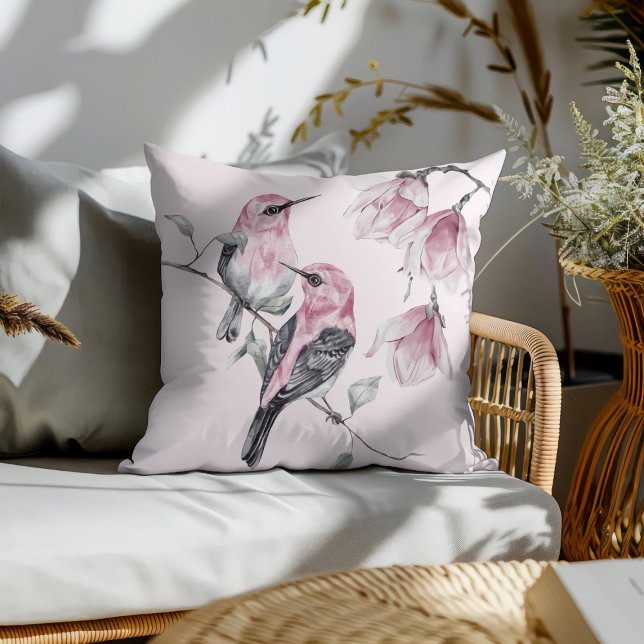 Birds & Pink Florals in Watercolor Cushion (Creator Uploaded)