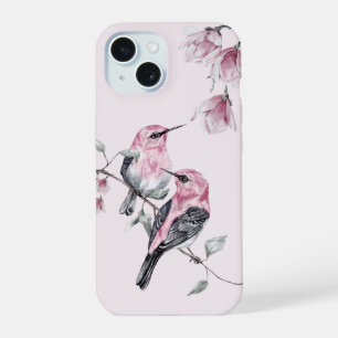 Birds & Pink Florals in Watercolor iPhone 15 Case
