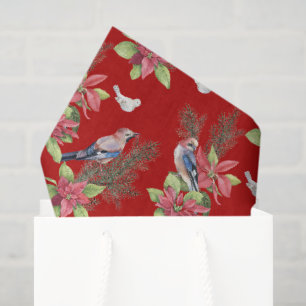Birds, Poinsettias, Spruce Custom Colour Tissue Paper