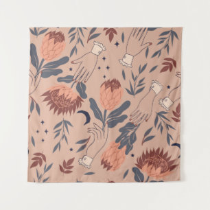 Birds & Proteas: Vintage Hand Graphics Tapestry