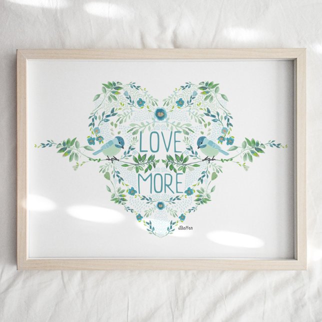 Birds Quote Art Print (Birds Quote Art Print in blues and greens. Chickadees, heart, and flowers. Studio Posies.)