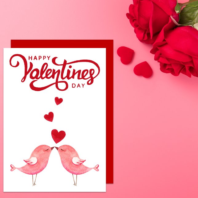 Birds Red Hearts Romantic Happy Valentines Day Holiday Card (Creator Uploaded)