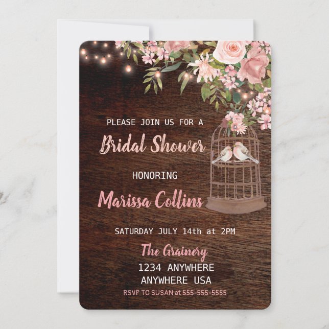 Birds Rustic Bridal shower Invitation String light (Front)