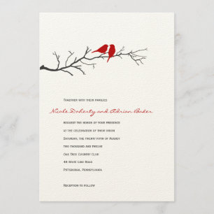 Birds Silhouettes Wedding Invitation - Red -