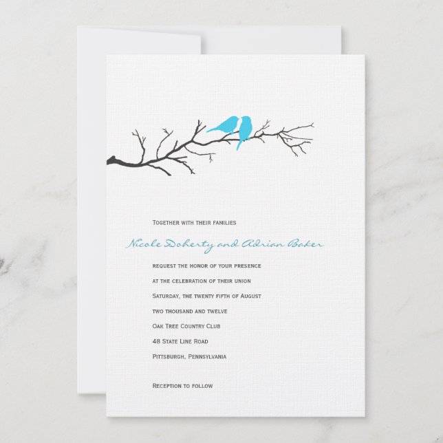Birds Silhouettes Wedding Invitation - Turquoise - (Front)