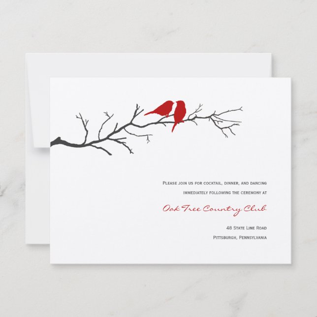 Birds Silhouettes Wedding Reception Cards - Red - (Front)