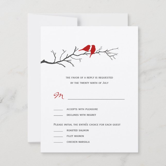 Birds Silhouettes Wedding RSVP cards - Red - (Front)