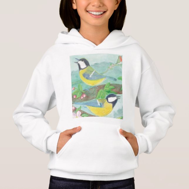 Birds singing on a blossoming tree branch  (Front)