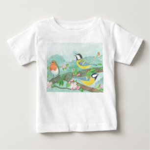 Birds singing on a blossoming tree branch baby T-Shirt