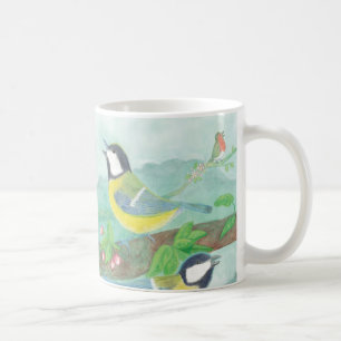 Birds singing on a blossoming tree branch coffee mug