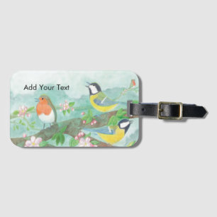 Birds singing on a blossoming tree branch luggage tag