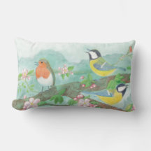Birds singing on a blossoming tree branch